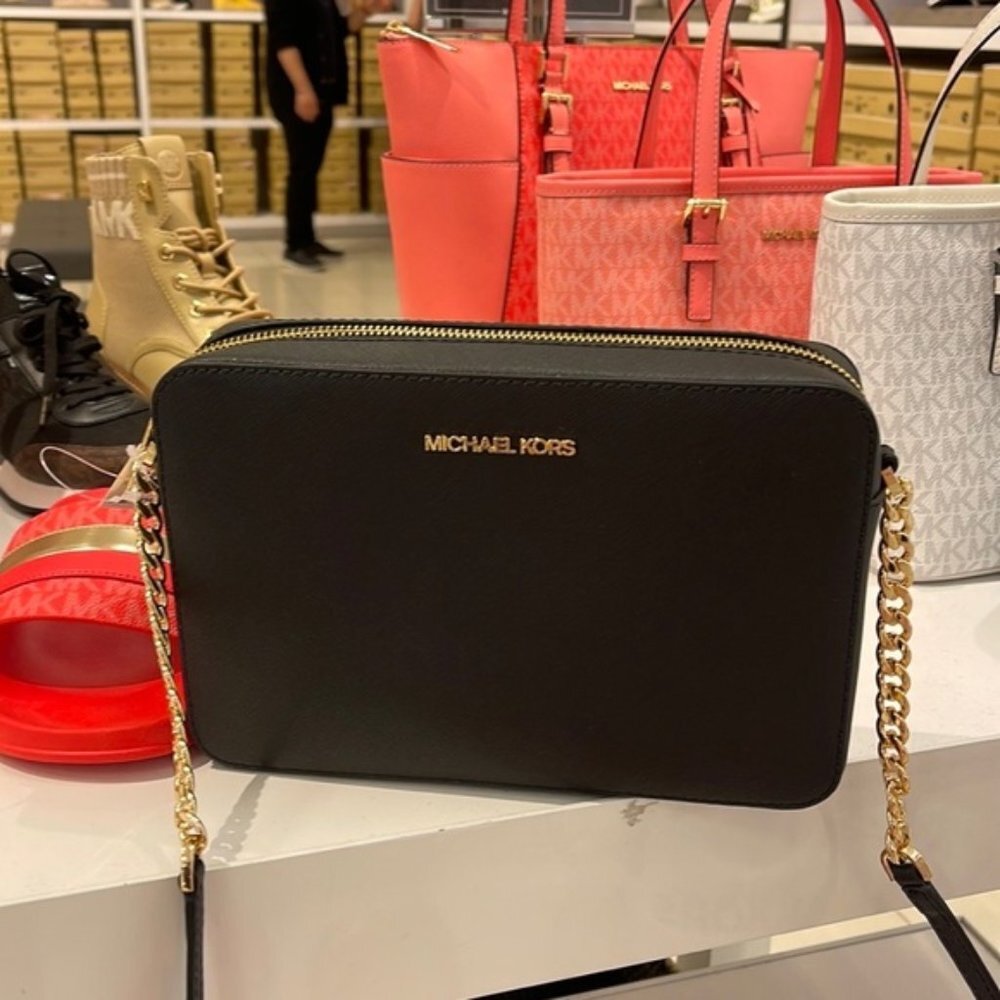 Michael Kors Jet Set Item Large East West Zip Crossbody Leather Black - Picture 7 of 16